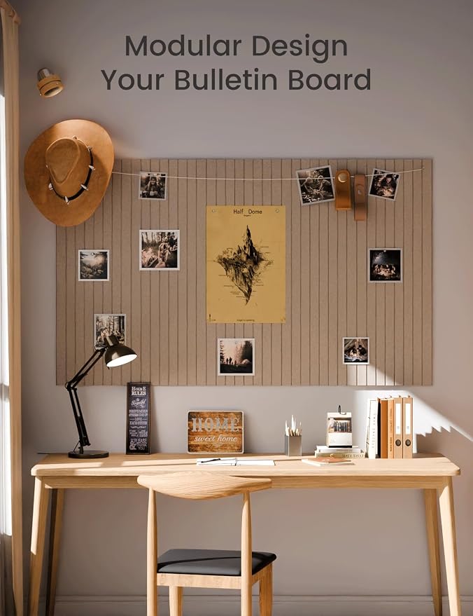 Fluxynara 48" x 36" Large Felt Bulletin Board, Taupe | 12 Pack Cork Board Alternative with 60 Safe Adhesive Tabs, Pin Boards for Wall Decor, Home, Office, Classroom,Dorm