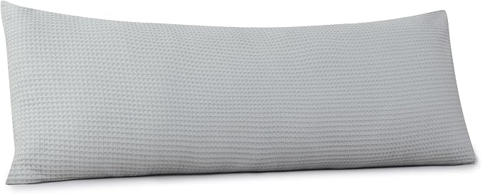 100% Egyptian Cotton 600 TC Waffle Weave Body Pillowcase with Zipper | 1 Pack Ultra Soft Breathable Pillow Cover, Skin-Friendly Bed Pillow Sham, Body Pillow Case Cover, Gray, 20" x 54"