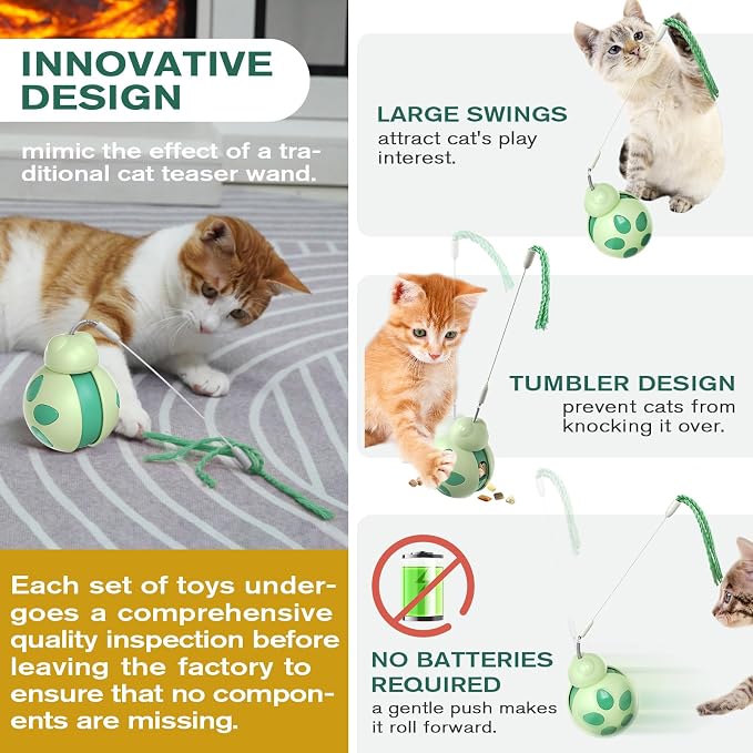 Cat Interactive Toy Treat Dispenser Cat Tumbler Toy with Teaser Wand Cat Toy Bowl Slow Feeder
