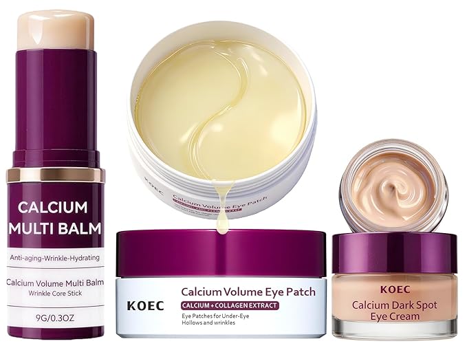 Calcium Volume Multi Balm Stick + Under Eye patch 60ea + Calcium Eye Ceam, Collagen Boosting, Wrinkle Smoothing, Firming & Eye Hollow Plumping Eye Treatment,Hydrating, Anti-Aging & Travel Friendly