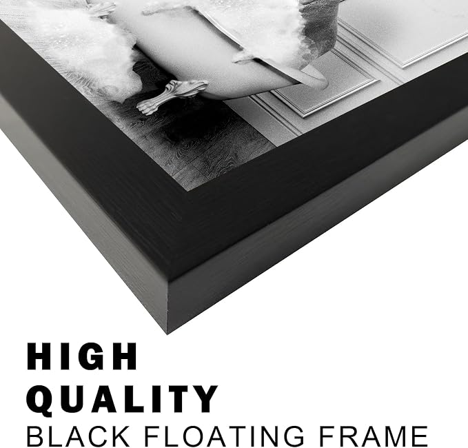 Framed Bathroom Art Wall Decor Elephant in Bathtub Decor Funny Black and White Animal Canvas Print Paintings for Bathroom