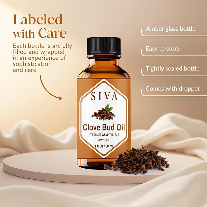 Siva Clove Bud Essential Oil 1 Fl Oz – for Diffuser, Skin & Hair Care – Ideal for Massage & DIY Blends- with Dropper