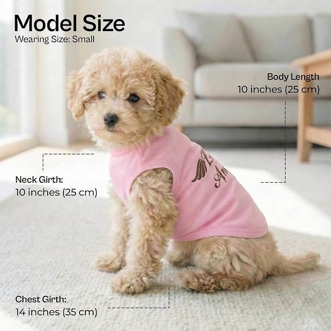 Parisian Pet Dog Shirt – 100% Cotton Lil Angel Shirts for Small Dogs – Pink Sleeveless Puppy Clothes – Breathable and Lightweight Girl Dog Clothes - Stretchy Pet Apparel - Summer Tshirts for Dogs