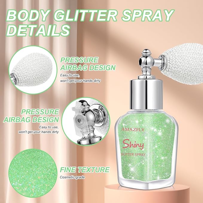Hair and Body Glitter Spray, Shimmering Powder Sparkle Powder Makeup, Glitter Loose Sparkle Makeup for Body Highlighter,Festival Prom Rave Accessories (Green)