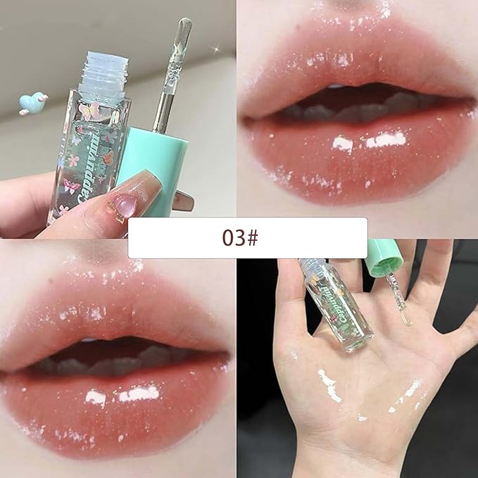4Pcs Clear Lip Gloss Oil Set, Glitter, High Shine, Moisturizing, Long Lasting Plumping Lip Oil, Lip Glow Oil for Kids and Teens