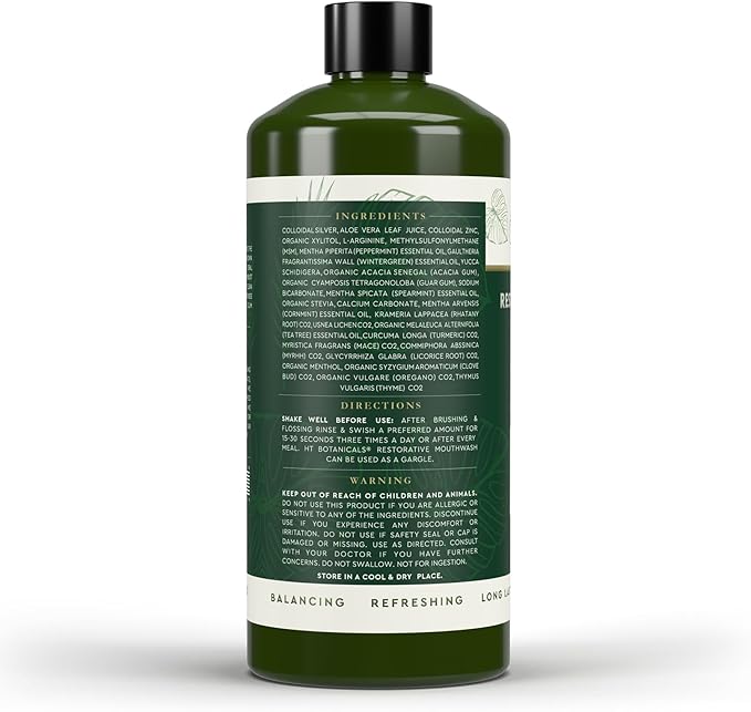 Heart Tone Botanicals Nano Silver Mouthwash | All Natural | Adult Restorative Mouth Rinse | Aloe Vera, Colloidal Silver, & Tea Tree | Complete Oral Care & Fresh Breath | Fluoride, GMO, & Alcohol Free