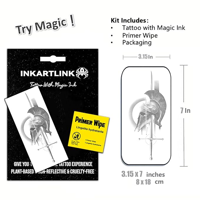 INKARTLINK Semi Permanent Tattoo, Creative Men's Party Tattoo, Exquisite and Realistic Design, Interesting Tattoo Experience, Cruelty-free, Non-reflective, Waterproof (Warrior 2)