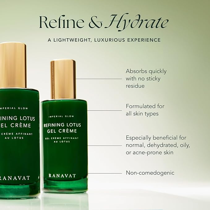 RANAVAT Refining Lotus Gel Cream - Hydrating Gel Moisturizer & Pore Minimizer – Improves Radiance & Texture with Hyaluronic Acid & Floral Ketoacids (1.7 oz)