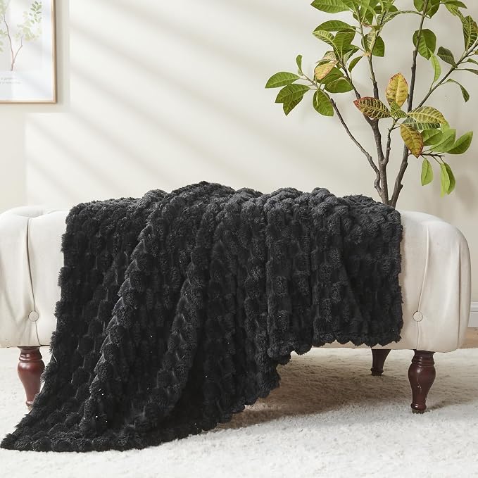 NEWCOSPLAY Fleece Clouds Cozy King Blanket for Couch, Black, 90"x110" | Premium Silky Flannel Blanket, Soft Lightweight Fluffy Throw Blanket for Bed Sofa Decor, Gift for All Season Use