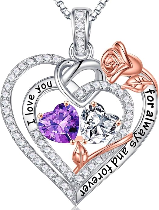 Iefil Valentines Day Gifts for Her Wife - 925 Sterling Silver Double Birthstone Necklace, Anniversary Birthday Gifts for Women, Jewelry Gift for Wife Girlfriend Mom Her