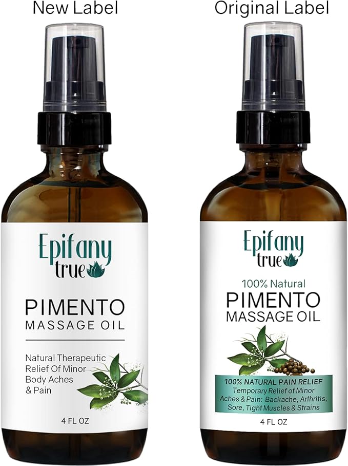 Natural Pimento Massage Oil 4oz | Moisturizing Soothing Muscle & Joint Relief | Refreshing Mint Scent | Pimento Oil (Allspice), Jamaican Black Castor Oil, Peppermint, Lemongrass