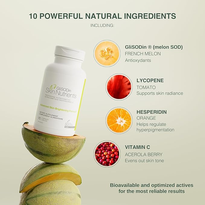 Glisodin Skin Nutrients Advanced Skin Brightening Formula – for Brighter, Clearer, and Firmer Complexion – Helps Reduce Blemishes - 90 Capsules