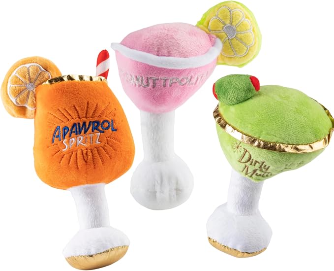 Haute Diggity Dog Cocktail Hour Plush Dog Toy, Cocktail Parody Chew Toys