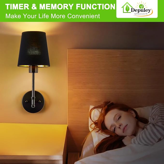 Depuley Battery Operated Wall Sconce: 24" Set of 2 Wireless Wall Lights with Remote for Bedroom - Rechargeable 15 Colors Black Wall Lamp for Living Room Hallway Home Decor