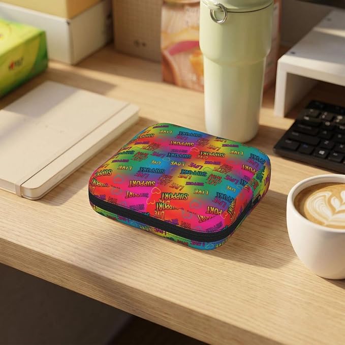 Period Bag LGBT Love Rainbow Art, Sanitary Napkin Storage Pouch for Women, Portable Tampon Holder for Purse Travel