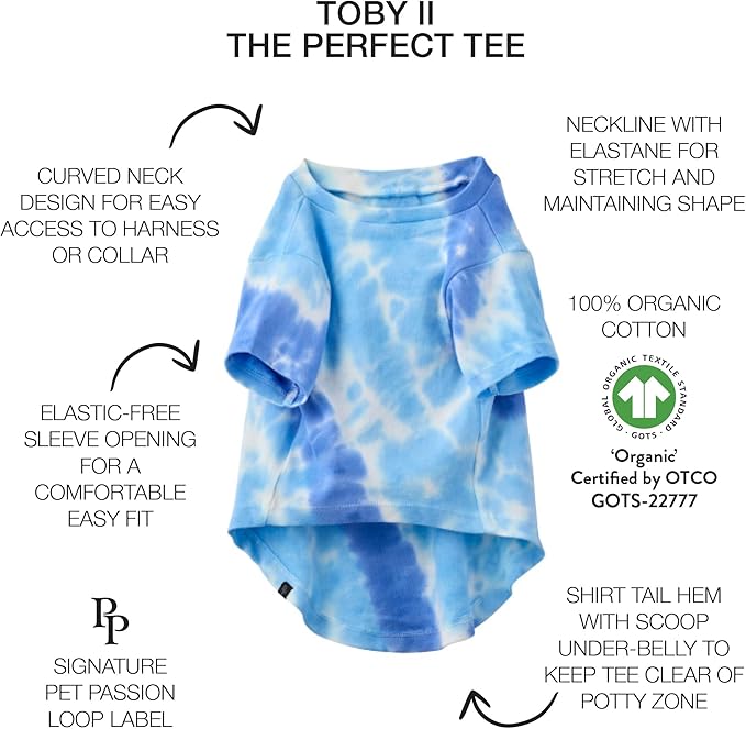 Pet Passion Toby II Dog T-Shirt, 3 Pack, Blue Tie Dye, X-Large | GOTS-certified organic cotton short-sleeve tee. Breathable, soft & sustainable for everyday wear.