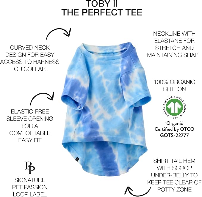 Pet Passion Toby II Dog T-Shirt, 3 Pack, Blue Tie Dye, Small | GOTS-certified organic cotton short-sleeve tee. Breathable, soft & sustainable for everyday wear.