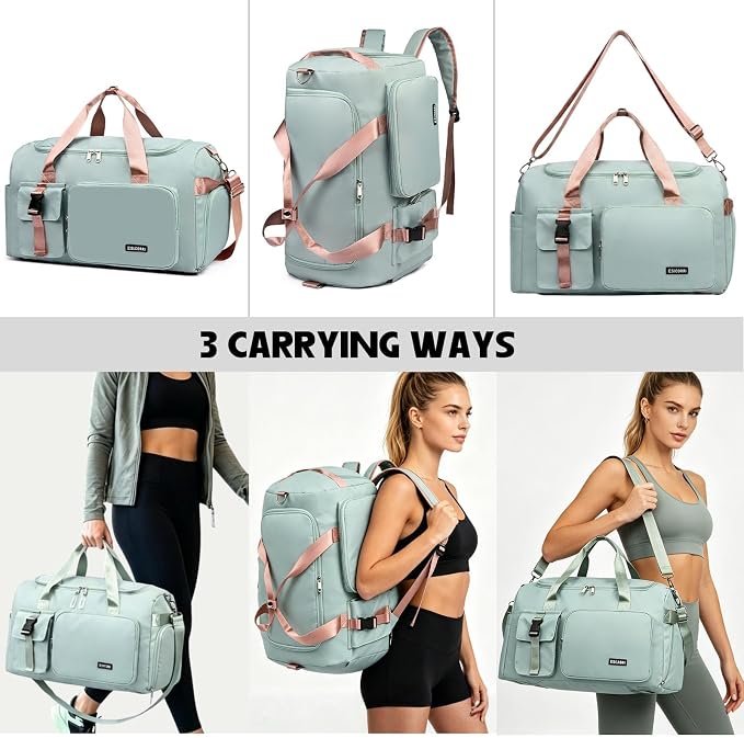 Eslcorri Gym Duffle Bag for Women Men, Sports Backpack with Wet & Shoe Compartment, Fitness Overnight Weekender Bag for Yoga, Swim, Travel (Style B, Black)