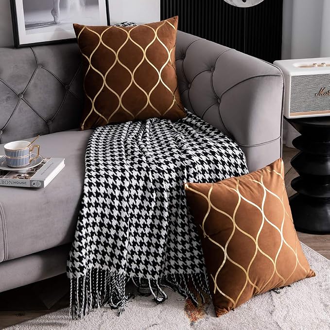 Gold Velvet Euro Sham Pillow Covers: 2 Pack 26x26 Inch Square Decorative Pillow Cases for Bedroom Sofa Couch Living Room, Light Brown