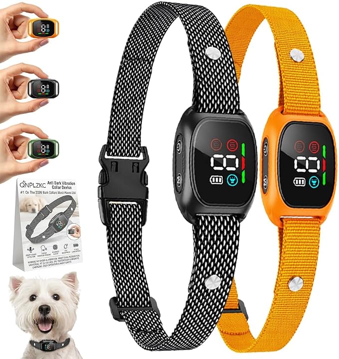 Anti Bark Vibration Collar Device for Large Medium Small Dogs 6-150lbs Smart Ai Automatic Puppy Dog Beep No Shock Barking Training Collars Rechargeable IP67 Waterproof Adjustable 8 Sensitivity