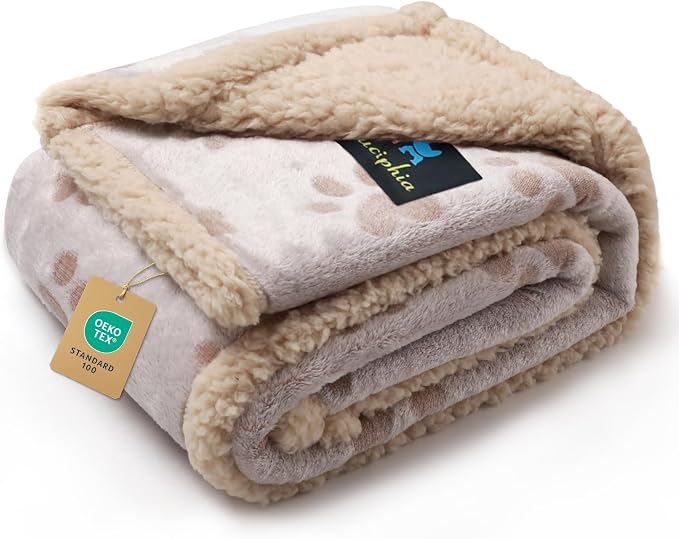 Luciphia Waterproof Dog Blanket Reversible Sherpa Fleece for Small Dogs Cat | Soft Print Pet Blanket Washable Pee Proof, Furniture Protector for Couch Sofa Bed Car, Cozy Throw(57" x 40", Khaki)