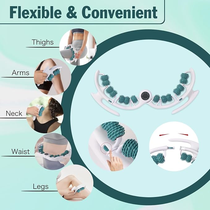 Cellulite Massage Tool Lymphatic Drainage Massager for Thighs & Legs & Buttocks, Anti Cellulite Roller with Detachable Handles Fascia Massage Tool for Contoured & Smoother Skin, White-Green