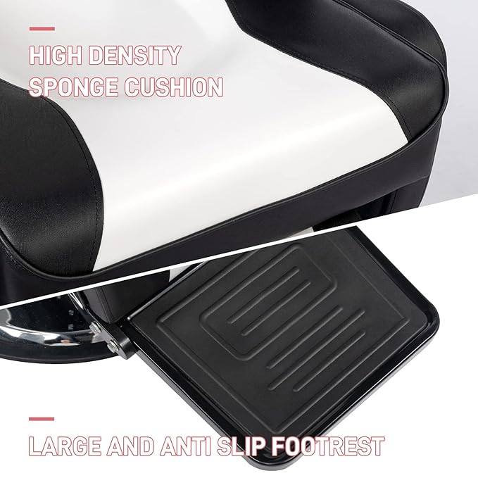 OmySalon All Purpose Hydraulic Barber Chair Recline 360 Degree Swivel Height Adjustable Heavy Duty Hairdresser Chair Beauty Salon Spa Tattoo Styling Barbershop Equipment Black & White