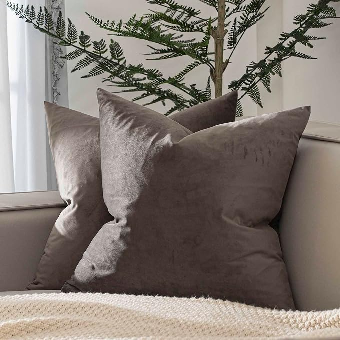 18x18 Throw Pillow Covers Decorative Velvet Cushion Covers Set of 2,Ash | Soft Pillow Cases with Invisible Zipper for Modern Couch Sofa Bed Living Room Bedroom Home Decor