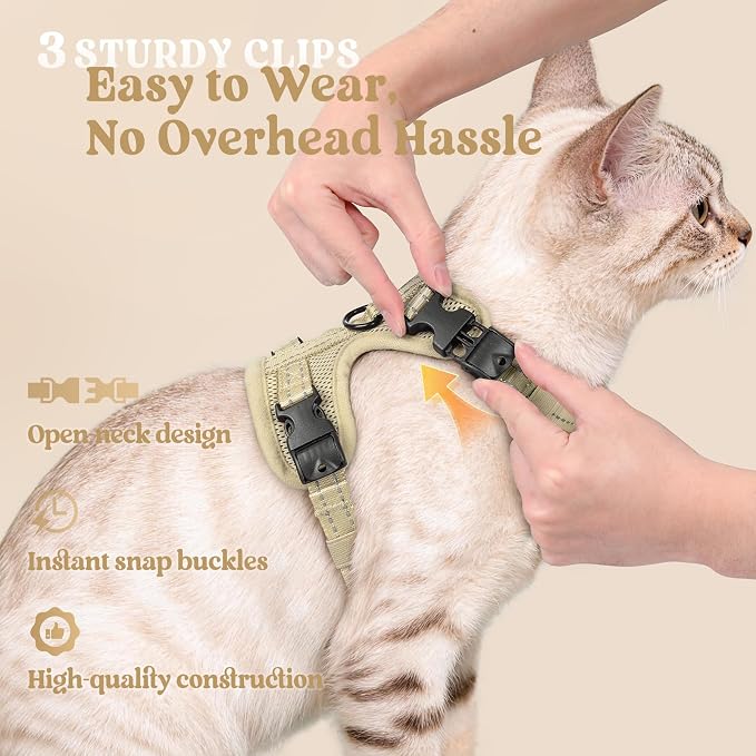 rabbitgoo Cat Harness and Leash Set, Easy-on with Neck Buckle, Cream Coffee