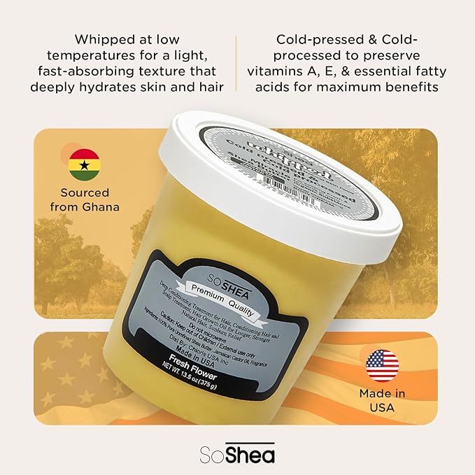 Whipped Shea Butter Fresh Flower - Nourishes, Moisturizes & Renews | 100% African Pure Shea Butter | Cold-Pressed & Cold-Processed | No Dyes & Parabens | Vegan | 11.50oz / 326g