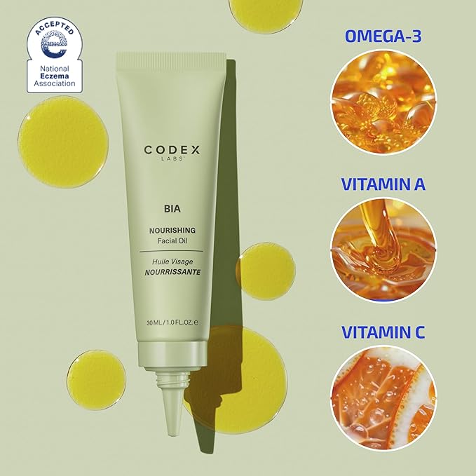 Codex Labs Bia Nourishing Face Oil - Hydration, Moisturizing & Smoothing - For Dry Skin, Sensitive Skin, All Skin Types - With Omega-3, Rosehip Oil, Vitamin E - Cruelty-Free, Vegan Skincare (1oz)