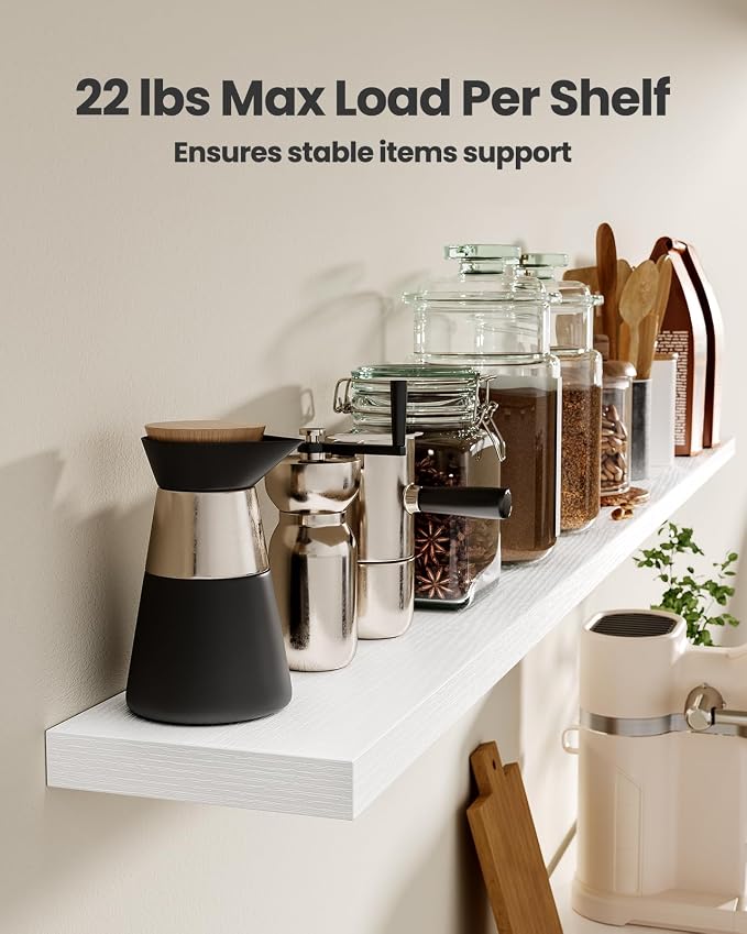 AMADA HOMEFURNISHING 47.2" L Floating Shelves, Wall Shelves Set of 3 for Bathroom/Living Room/Bedroom/Kitchen, White Floating Shelves for Wall Decor with Invisible Brackets - AMFS55W