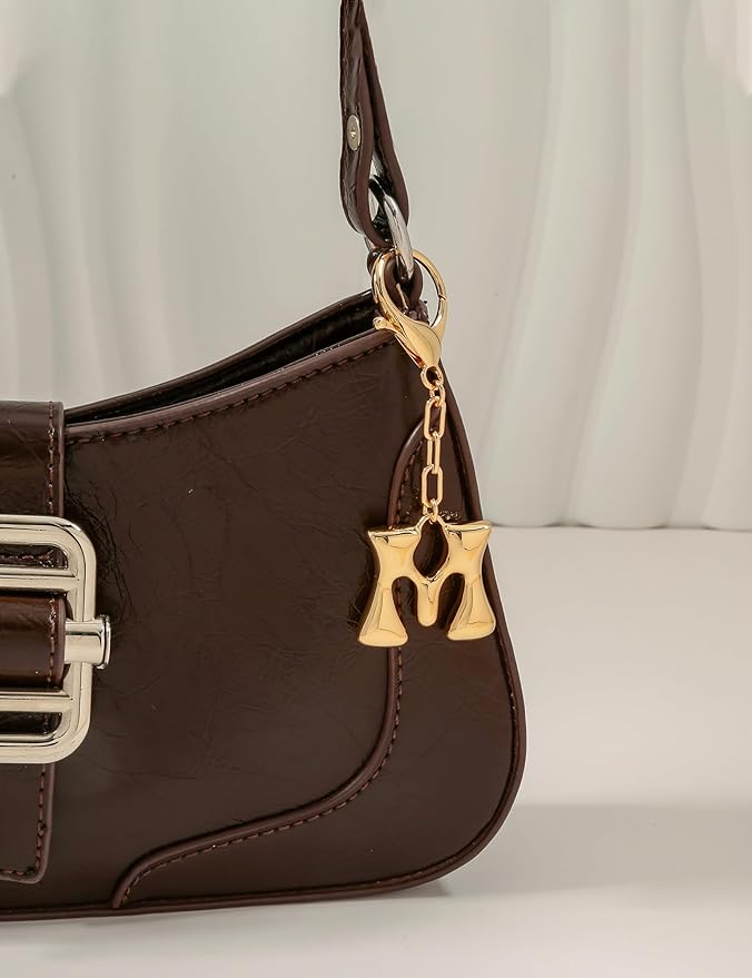 WOWORAMA Initial Letter Keychain for Women Chunky Gold Bubble Letter Bag Charm Purse Charm Personalized Keyrings Accessories