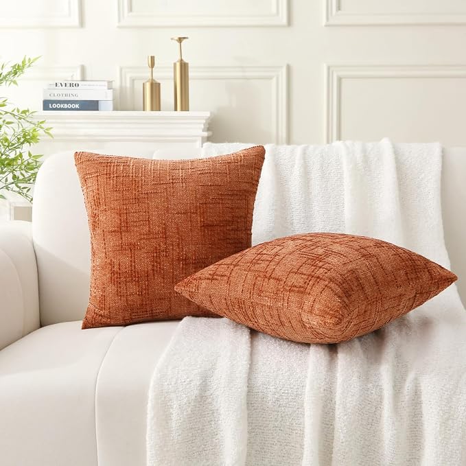 18" x 18" Decorative Throw Pillow with Inserts, Set of 2 Soft Modern Farmhouse Throw Pillows, Square Boho Pillow for Couch, Bed, Sofa Decor (Brick-red, 18" x 18"(Pack of 2))