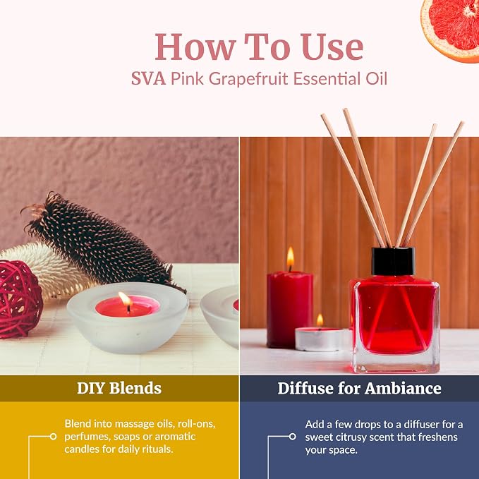SVA Grapefruit Essential Oil Pink – 4 Fl Oz – for Diffuser, Skin & Hair Care – Ideal for Massage & DIY Blends- with Dropper