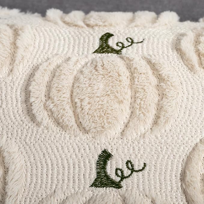 Fall Pumpkin Decorative Pillow Covers 20x20 Set of 2, Beige Soft Plush Faux Fur Wool Farmhouse Throw Cushion Cases for Autumn Thanksgiving Holiday Home Decorations