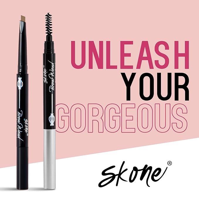 Skone Cosmetics The Original Brow Wand Eyebrow Pencil with Brush - Dual-Sided Retractable Waterproof Long-Lasting Brown Eye Brow Pencils for Women with Sleek Eyebrows - Creamy Chai For Gray Hair