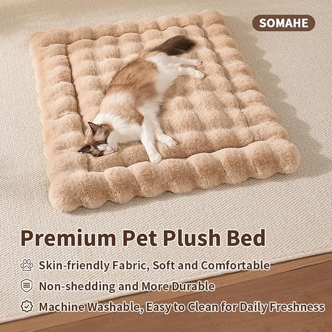 SOMAHE Soft Plush Cat Bed Mat, Machine Washable, Small 23x15 Latte Coffee | Machine Washable + Non-Slip Paw Bottom: soft cat mat stays fluffy and steadier on floors, couches, and cat trees.