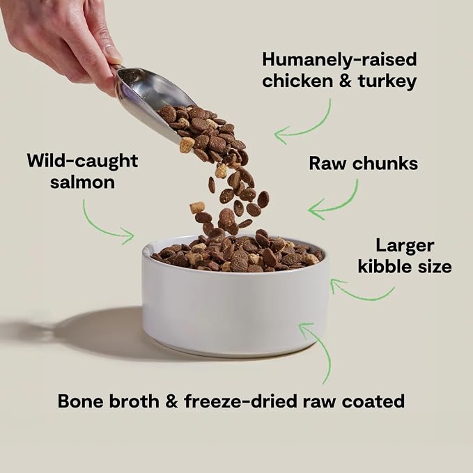Open Farm RawMix Ancient Grains Dry Dog Food, Large Breed Kibble, 20lb Bag | Wild Caught Salmon, Humanely Raised Chicken & Turkey, Freeze Dried Raw Chunks, 100% Traceable Ingredients.