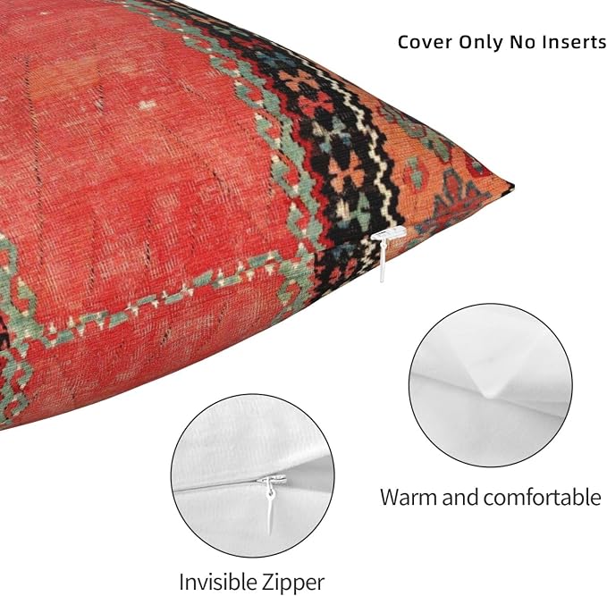 Antique Sivas Cappadocian Turkish Niche Kilim Pillow Covers Decorative Square Throw Pillowcase 18x18 Inch Couch Cushion Cover for Home Decor Living Room Bedroom College Dorm Bed Car Sofa