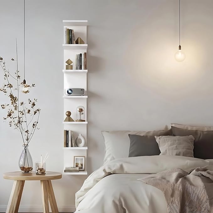7 Tier Floating Shelf for Wall - Simple Display Shelf for Small Spaces, Decorative Hanging Shelf for Room Decor, Entryway, Dressing Room, Bedroom and Bathroom，White