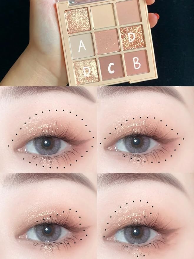 Kayswang 9 Colors Glitter Eyeshadow Makeup Palette, Eye Shadow Powder，Matte High Pigmented Colorful,Creamy Texture, Long LastingEyeshadow Powder Cosmetics,Natural Waterproof (01#)