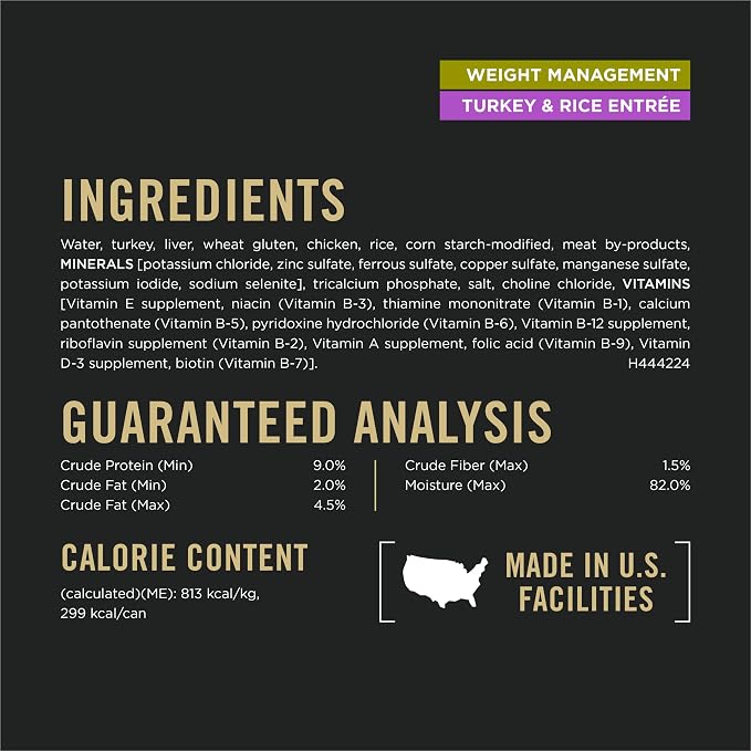 Purina Pro Plan Weight Management Wet Dog Food Variety Pack, (12) 13 oz | Chicken & Rice Entree and Turkey & Rice Entree dog food in gravy, high protein, maintains muscle mass during weight loss