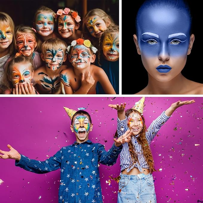 Bowitzki 30g Professional Face Paint Body Paint Water Based Face painting Makeup Safe for Kids and Adults Split Cake Single Color Halloween Christmas - Black