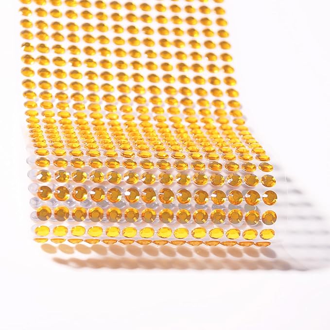 Golden Yellow Face Gems Temporary Tattoos Rhinestones Stickers 3/4/5/6/8 MM Rhinestone Strips Jewel Stickers Stick on Body Jewels Makeup Glue Crystal for DIY Crafts Hair Nails 3555PCS