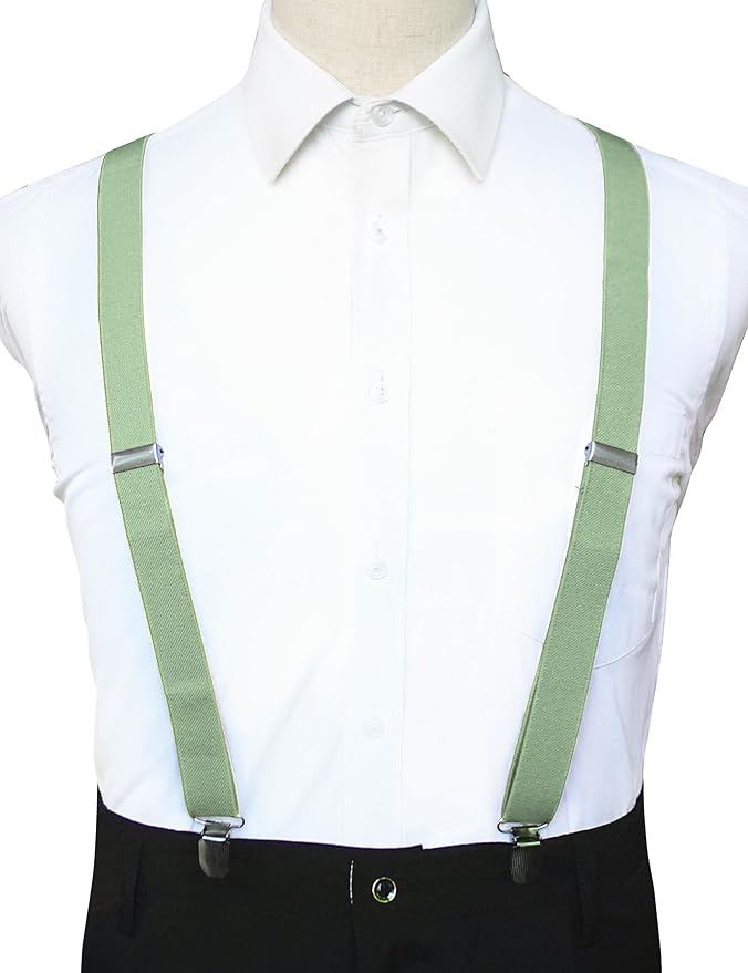 JEMYGINS Solid Color Mens Suspender with 3 Strong Clips Adjustable Braces