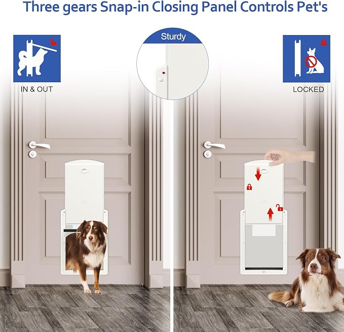 [Classicmacher] White Frame Dog Doors for Medium Dogs, Strong Plastic Pet Door with Sliding Lock Panel and Magnetic Soft Flap, Doggy Door for Door, Doggie Door Up to 25Lbs (Medium,White)
