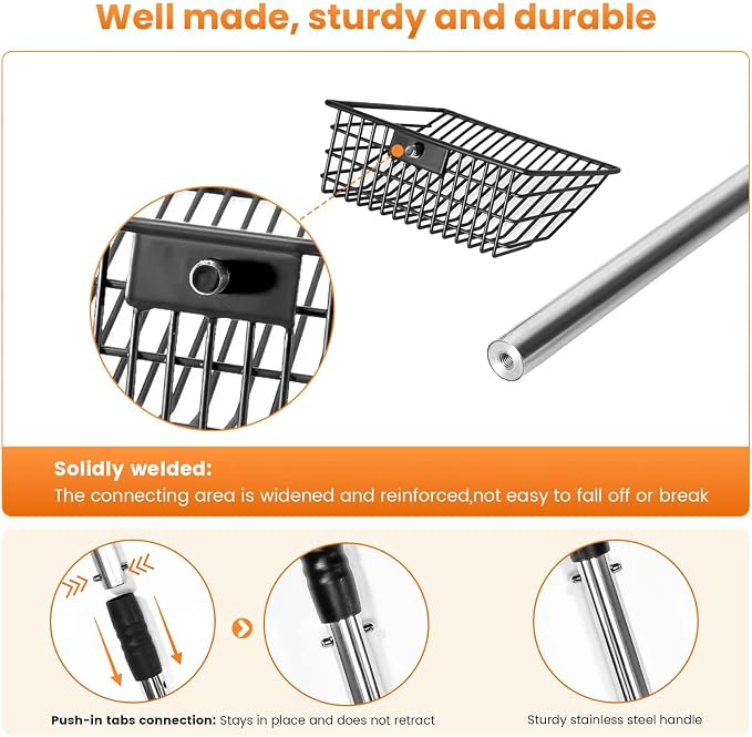 Cat Litter Scoop 43 inch Metal Litter Scooper with Stainless Steel Long Handle, Upgraded Large Kitty Box Scooper Heavy Duty Deep Shovel for Fast Sifting, Dog Waste Scooops for Outside Pet Poop