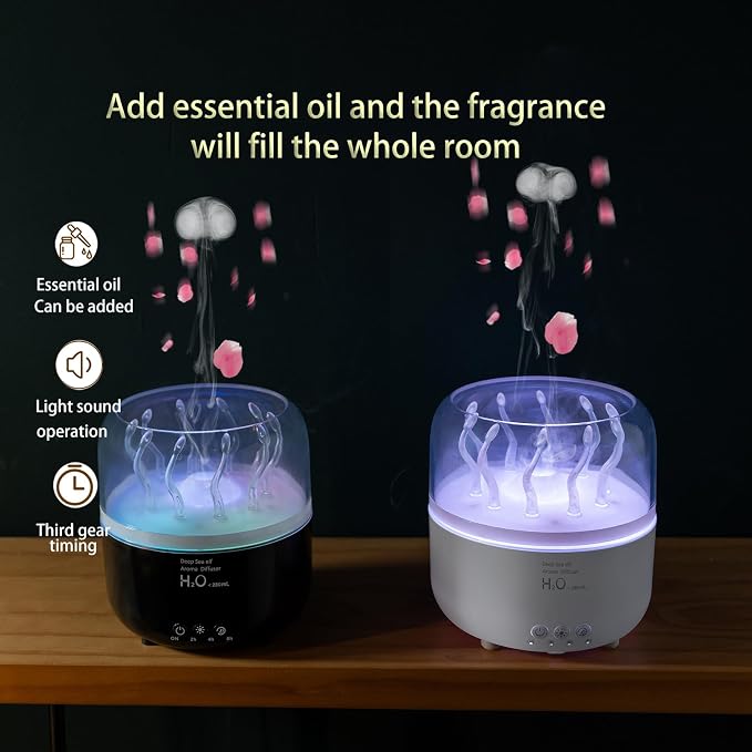 Jellyfish Humidifier Diffuser, 280ml Essential Oil Diffuser with Remote, 7 Color Lights, Quiet Ultrasonic Cool Mist Humidifier for Home, Office, Nursery, Auto-Off (Black)