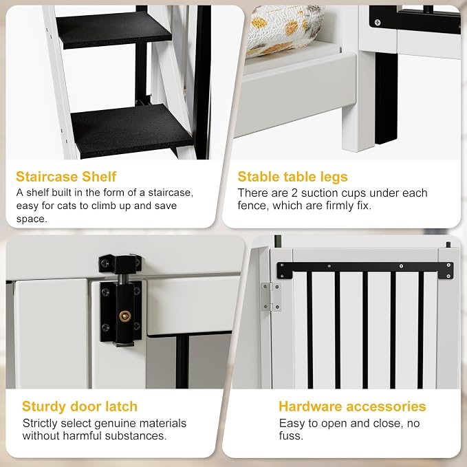 PAKASEPT Pet Bunk Bed,Dog Window Perch with Stairs and Storage, Dogs/Cats Crate Furniture, with Multi-Purpose Blanket and Indoor Dog Bed for Small Medium Size
